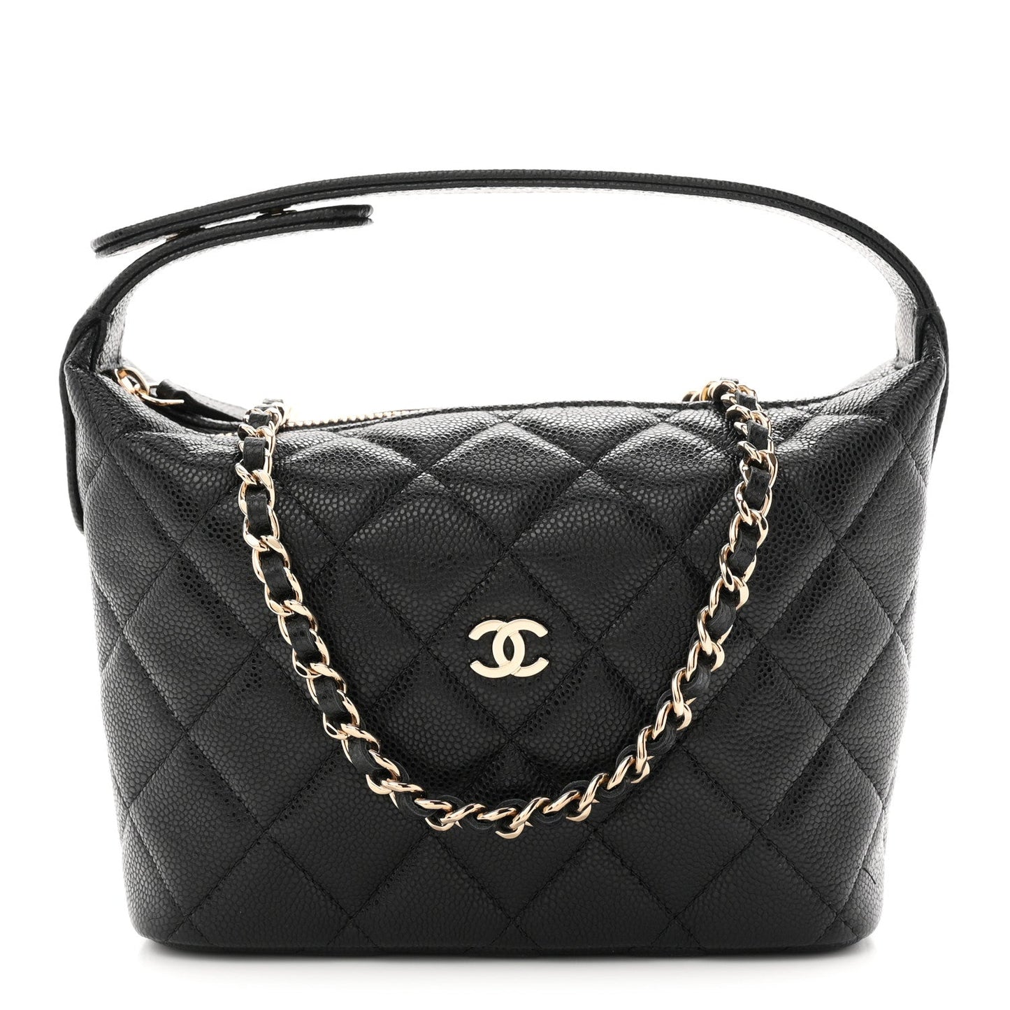 Caviar Quilted Hobo Clutch With Chain Black