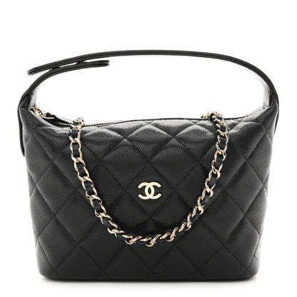 Caviar Quilted Hobo Clutch With Chain Black
