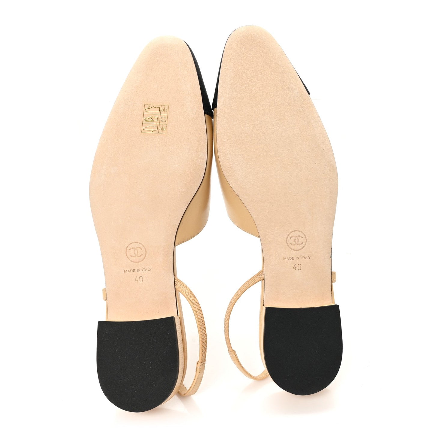 Lambskin Grosgrain Cap Toe CC Slingback Sandals 40 Beige Black