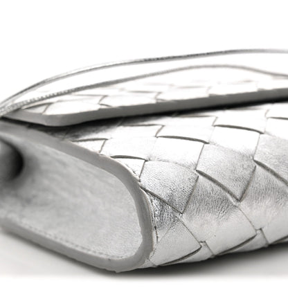 Metallic Lambskin Intrecciato Long Andiamo Top Handle Clutch Silver