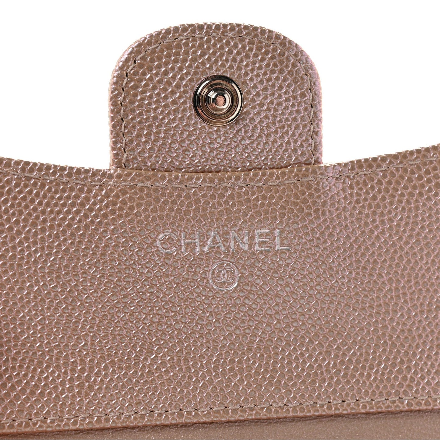 Metallic Caviar Chevron Quilted Compact Flap Wallet Light Gold