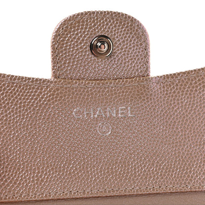 Metallic Caviar Chevron Quilted Compact Flap Wallet Light Gold
