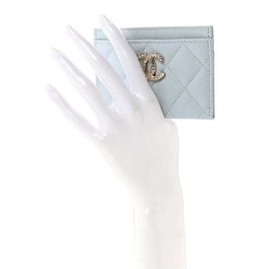 Caviar Quilted CC Logo Card Holder Light Blue