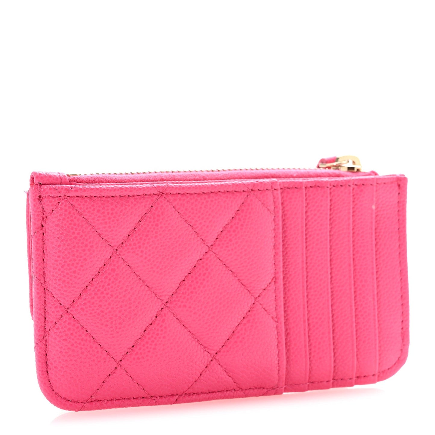 Caviar Quilted Flap Zip Card Holder Dark Pink