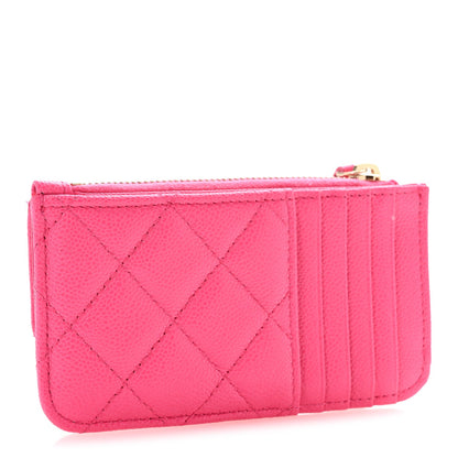 Caviar Quilted Flap Zip Card Holder Dark Pink