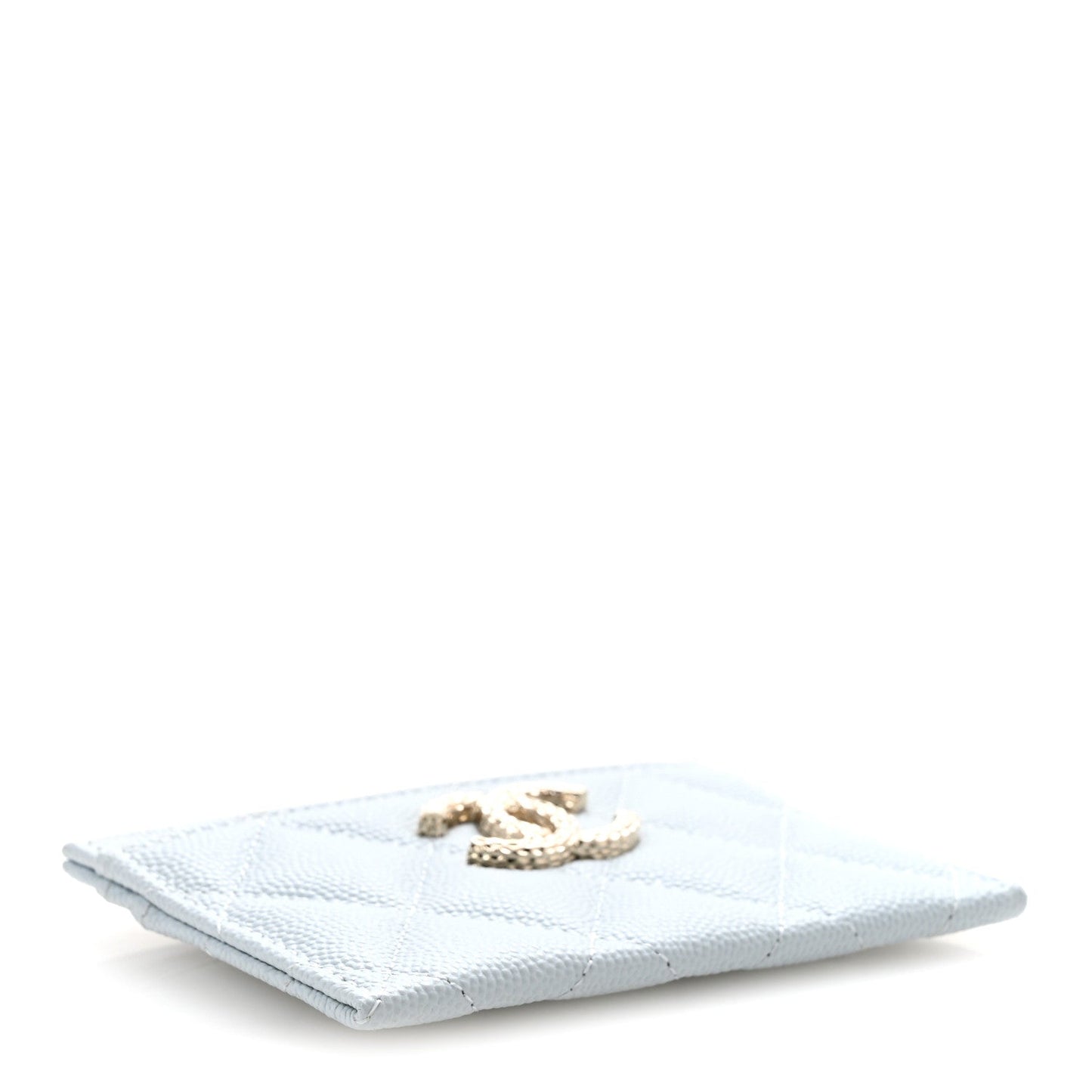 Caviar Quilted CC Logo Card Holder Light Blue
