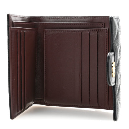 Caviar Quilted Compact Flap Wallet Black