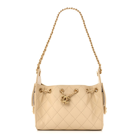 Caviar Quilted Mini Chanel 25 Handbag Beige