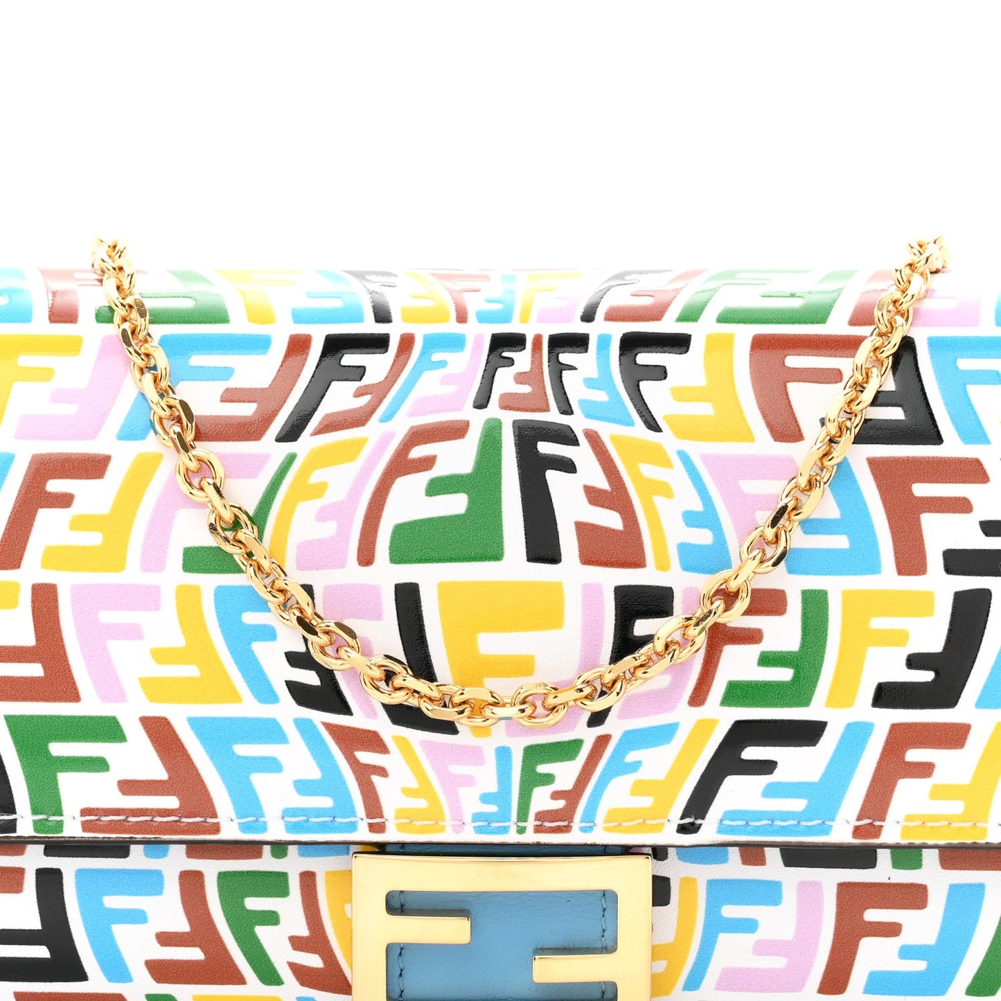 X SARAH COLEMAN Vitello Liberty Ceylon Micro FF Fish Eye Embossed Continental Envelope Wallet On Chain Multicolor Cyber Blue