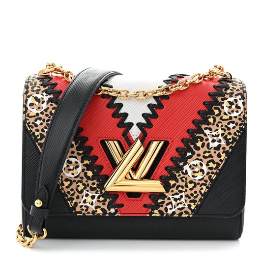 Epi Jungle Twist Shoulder Bag MM Black Coquelicot