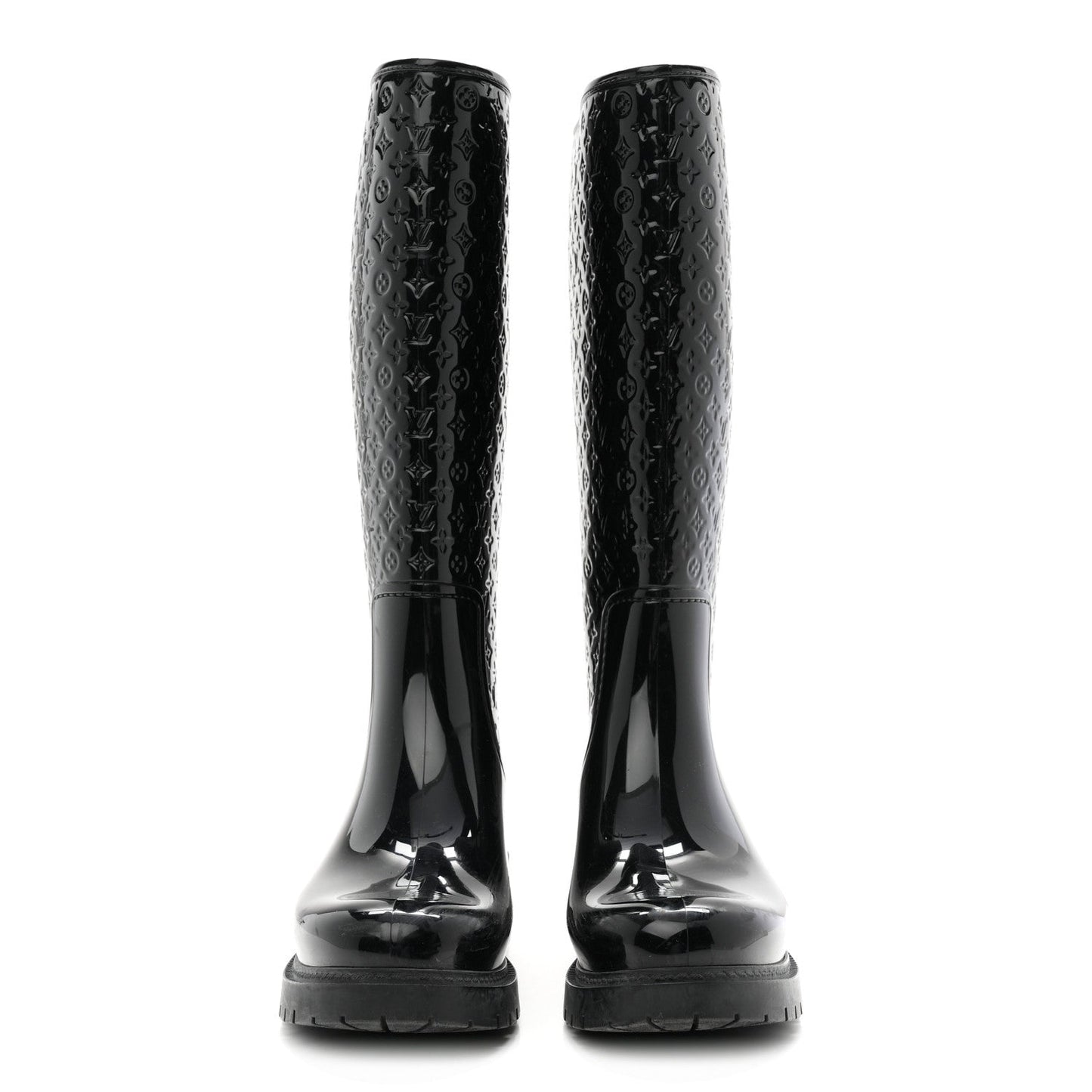 Rubber Embossed Monogram Splash Rain Boots 38 Black