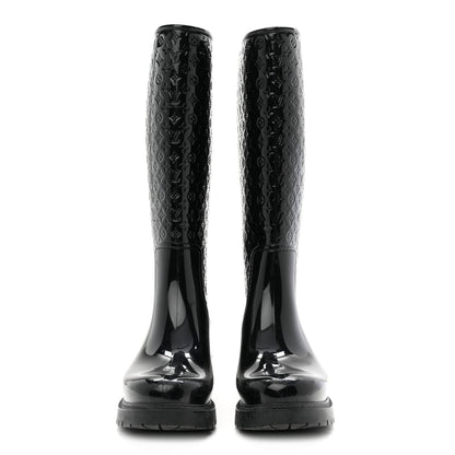 Rubber Embossed Monogram Splash Rain Boots 38 Black