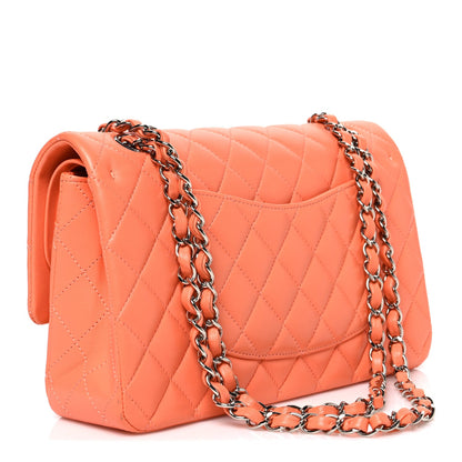 Lambskin Quilted Medium Double Flap Orange