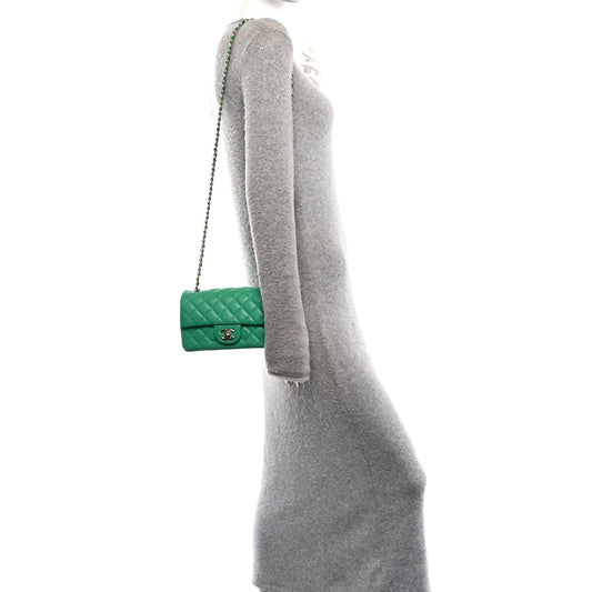 Lambskin Quilted Mini Rectangular Flap Green