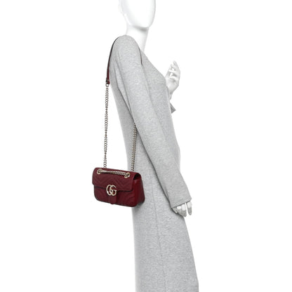 Calfskin Matelasse Mini GG Marmont Shoulder Bag Rosso Ancora