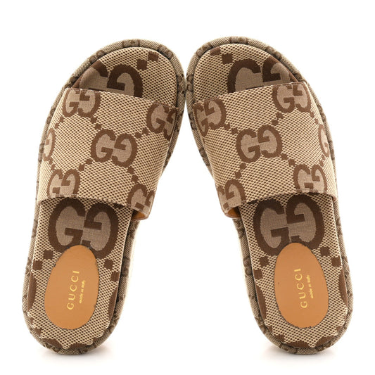 Monogram Maxi GG Angelina Platform 55mm Slide Sandals 36 Camel Ebony