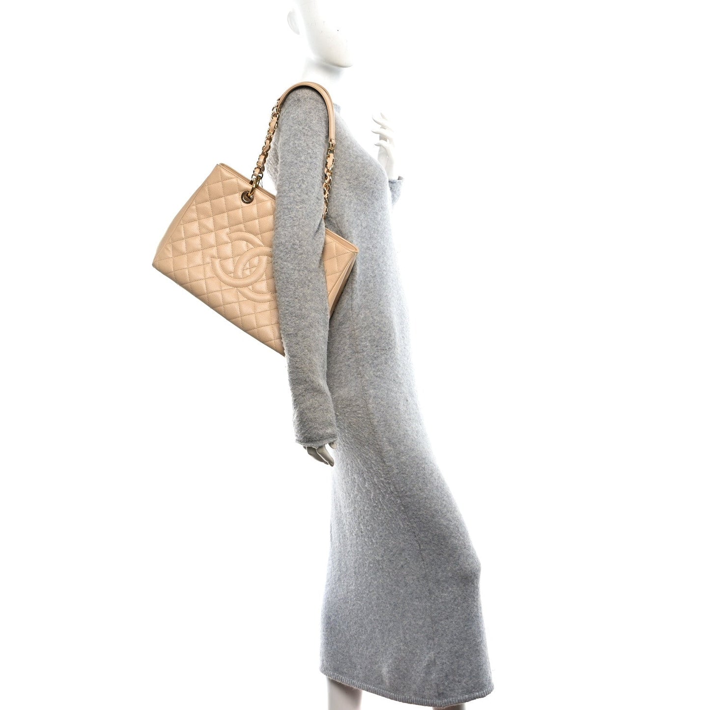 Caviar Quilted Grand Shopping Tote GST Beige Clair