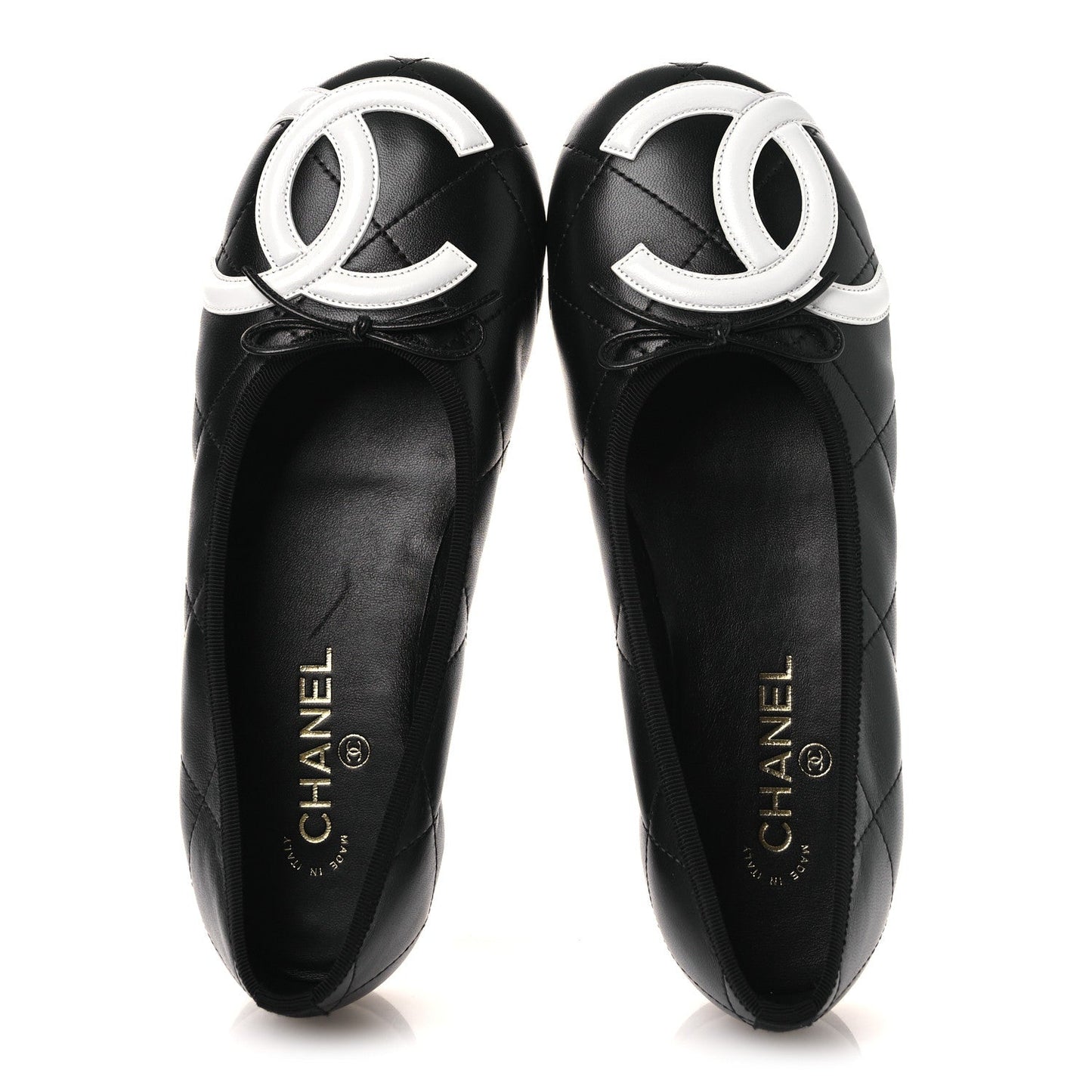 Lambskin Quilted CC Cambon Ballet Flats 41 Black White