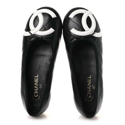 Lambskin Quilted CC Cambon Ballet Flats 41 Black White