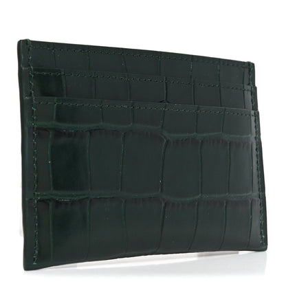 Calfskin Crocodile Embossed Crococo Card Holder Emerald