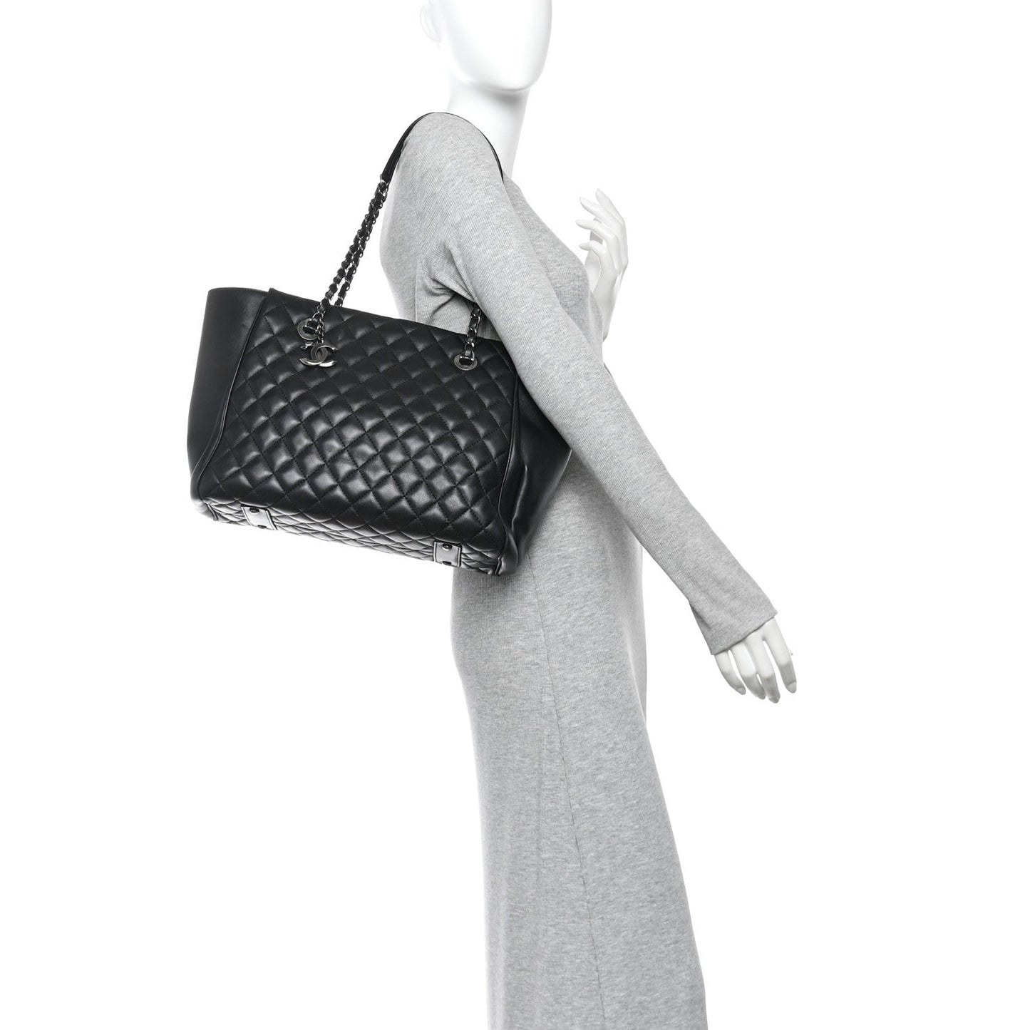 Lambskin Quilted Shopping Tote Black