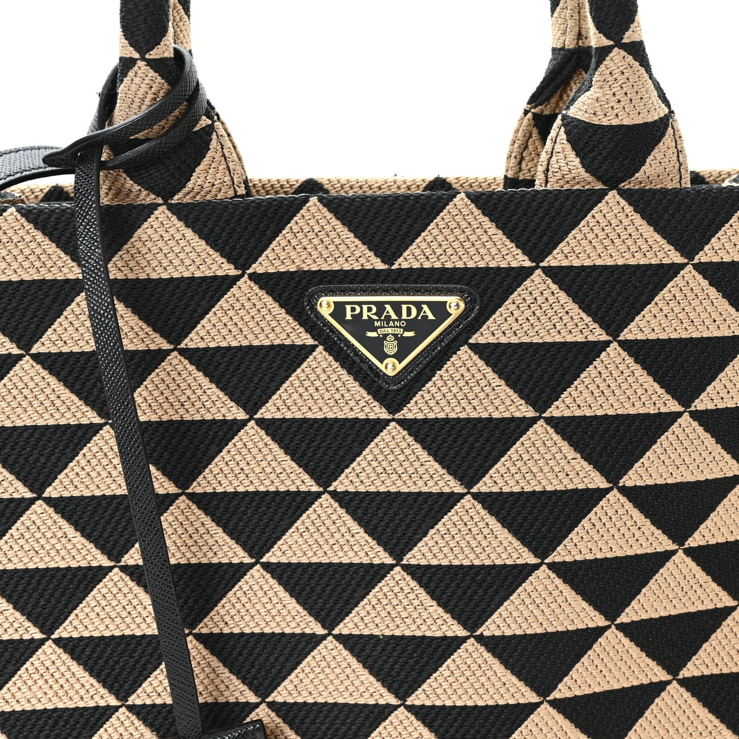 Jacquard Saffiano Triangolo Symbole Embroidered Small Tote  Black Corda