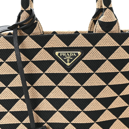 Jacquard Saffiano Triangolo Symbole Embroidered Small Tote  Black Corda