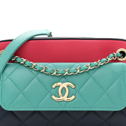 Goatskin Quilted Tri-Color Small In & Out Camera Case Navy Turquoise Pink