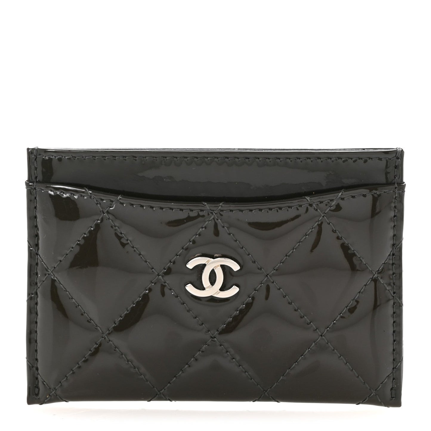 Patent Quilted Card Holder Dark Grey