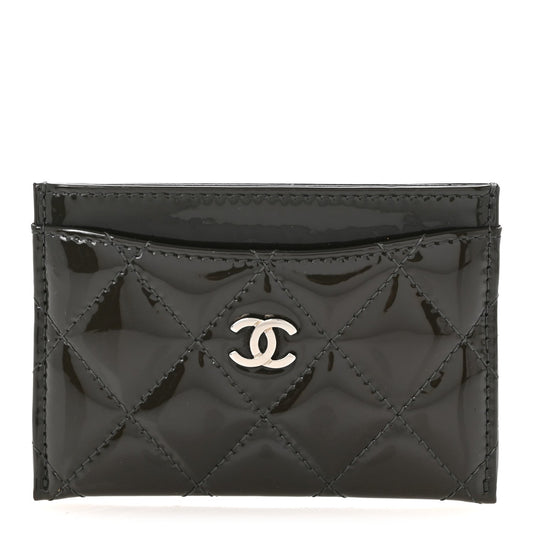 Patent Quilted Card Holder Dark Grey