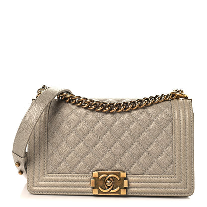 Caviar Quilted Medium Boy Flap Grey