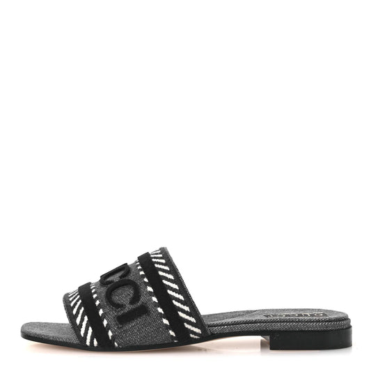 Gucci Plain Spain Denim Logo Slide Sandals 37 Light Blue