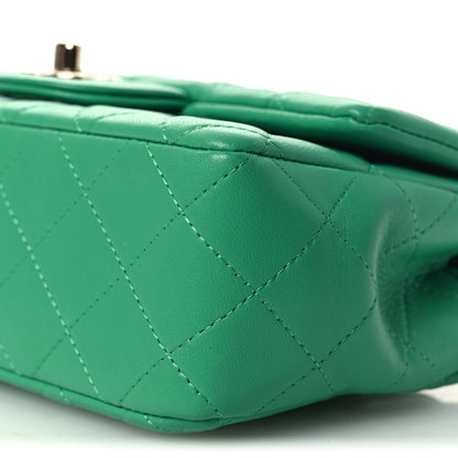 Lambskin Quilted Mini Rectangular Flap Green