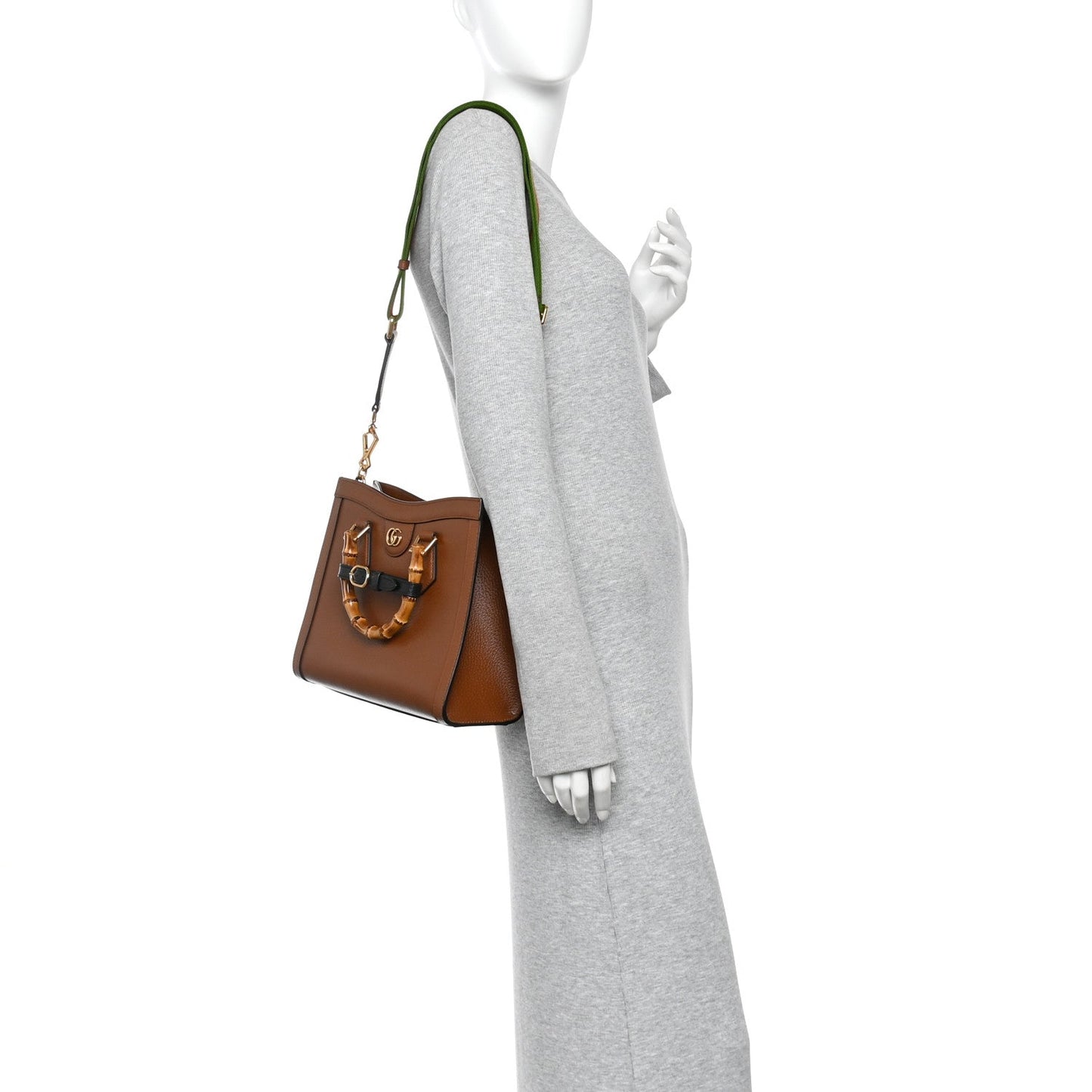Textured Dollar Calfskin Web Small Diana Tote Bag Cuir Black