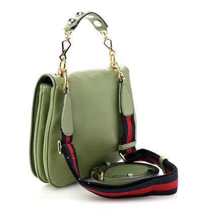 Roxy Calfskin Web Medium Blondie Top Handle Shoulder Flap Bag Salamander Green