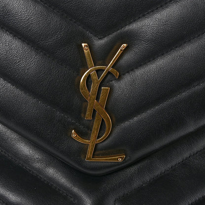 Calfskin Y Quilted Monogram Large Loulou Chain Satchel Black