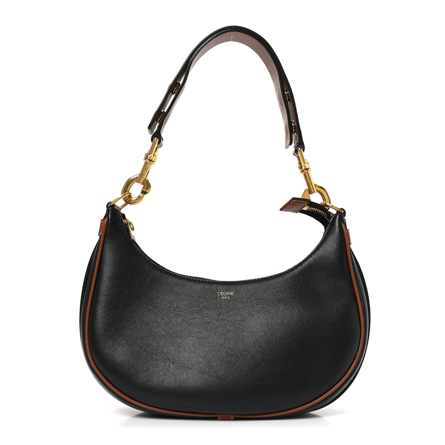 Smooth Calfskin Medium Strap Ava Shoulder Bag Black Tan