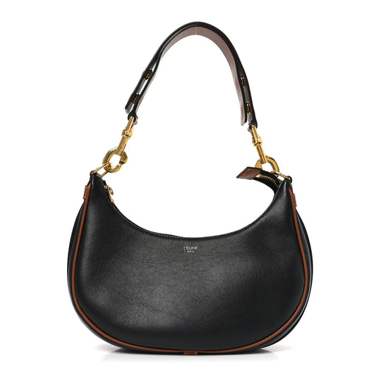 Smooth Calfskin Medium Strap Ava Shoulder Bag Black Tan