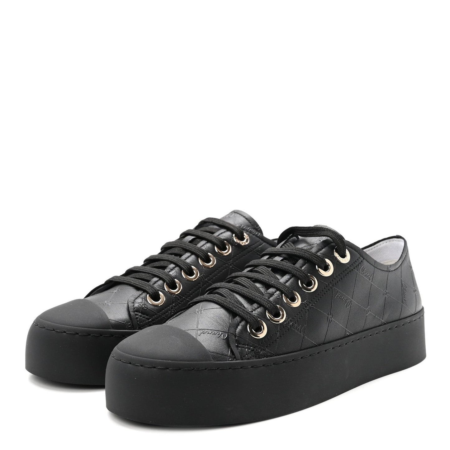 Lambskin Printed Logo Sneakers 37.5 Black