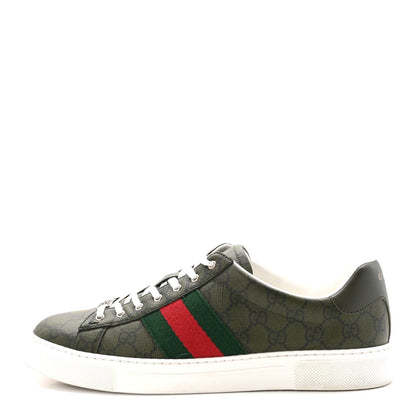 GG Supreme Monogram Web Mens New Ace Sneakers 10 Green