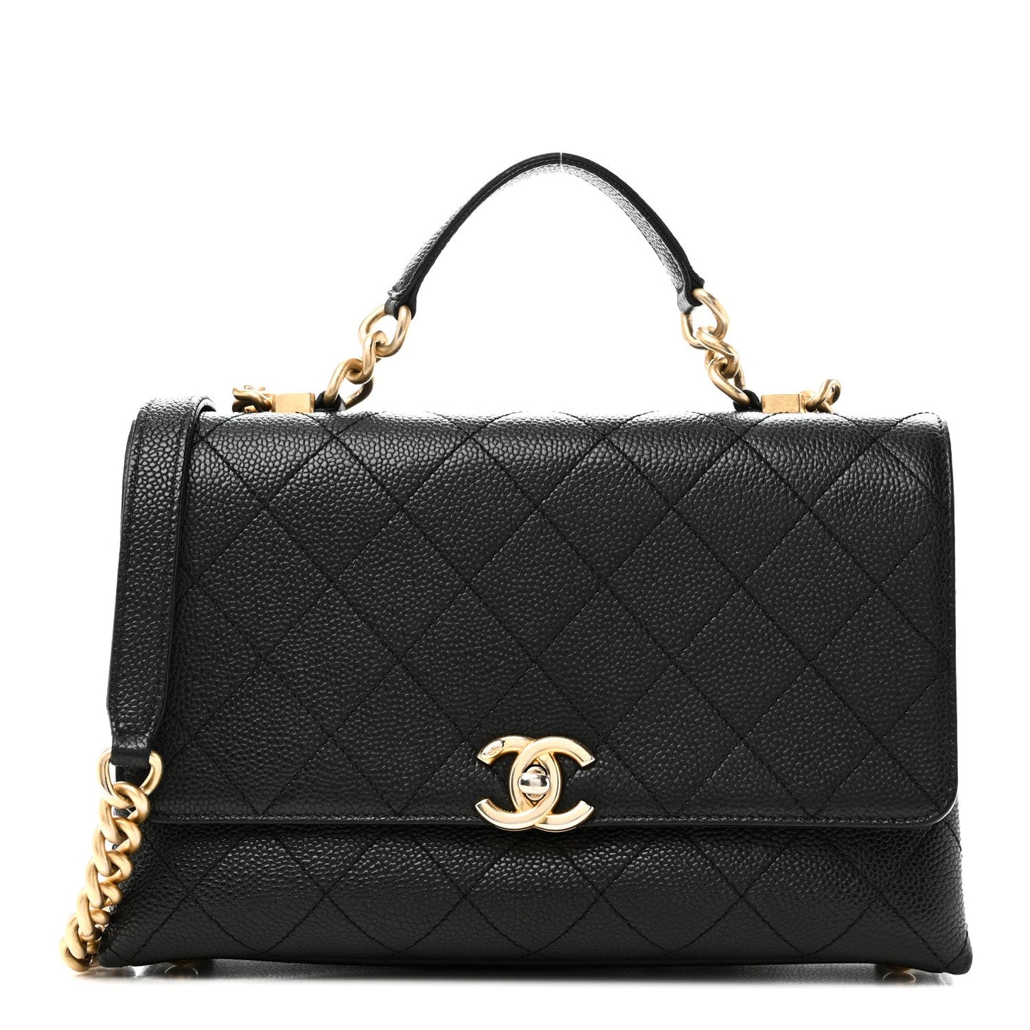 Caviar Diamond Stitched Small Top Handle Flap Black