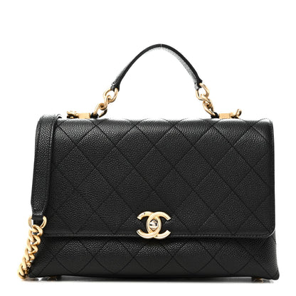 Caviar Diamond Stitched Small Top Handle Flap Black