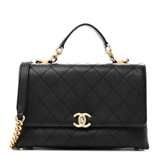 Caviar Diamond Stitched Small Top Handle Flap Black